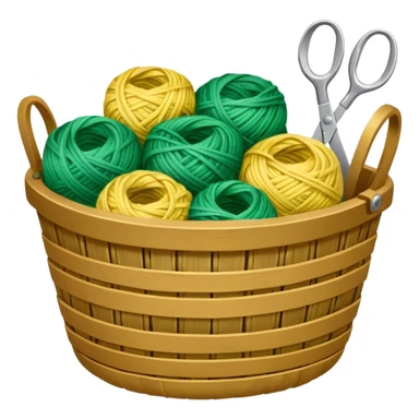 A tidy basket with neatly arranged green and yellow skeins and scissors. sticker