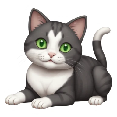 beautiful female solid dark grey cat with green eyes, white toes/paws and white patch on her chest rolling upside down sticker