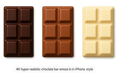 3 emoji stile iphone di BARRETTE DI CIOCCOLATO, UNA FONDENTE, UNA AL LATTE E UNA BIANCA, CON OMBRA REALISTICA, VISTE DALL'ALTO, IPERREALISTICO 4K sticker