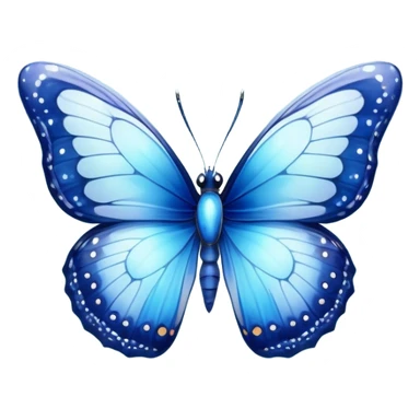 Cinematic Realistic Cute Blue Butterfly Portrait Emoji, Head tilted playfully and inquisitively, featuring beautifully patterned sapphire wings with intricate venation and a charming, petite body with round, sparkling eyes full of gentle curiosity, rendered with lifelike detail and warm natural highlights, high shine, affectionate and spirited, styled with a touch of whimsical garden magic, soft glowing outline, capturing the essence of a mischievous yet lovable blue butterfly that seems ready to flutter playfully into your arms! sticker