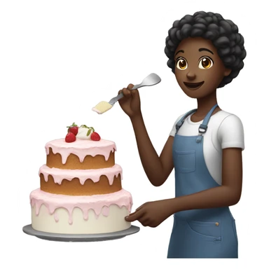 Black girl making a cake sticker