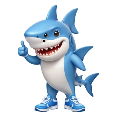 Funny shark character with blue sneakers showing thumbs up sticker