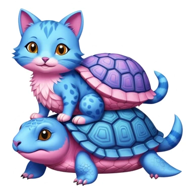 A blue cat turtle on top of a pink fox turtle sticker