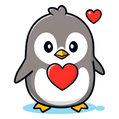 A pink penguin holding a heart that says I love you sticker