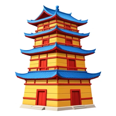 Dong minority drum tower wooden building, simplified emoji style with bold outlines and bright colors, cartoon style traditional wooden tower sticker