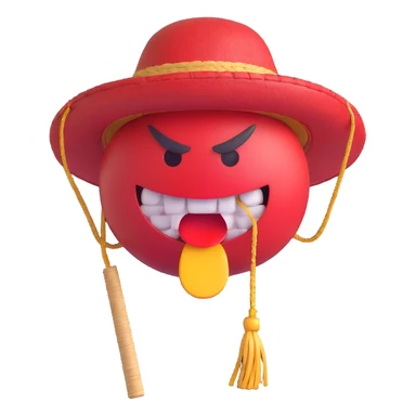 red angry emoji with grinding teeth, steam coming out of ears and nose, noose in the background, punching air, wearing a Chinese straw hat sticker