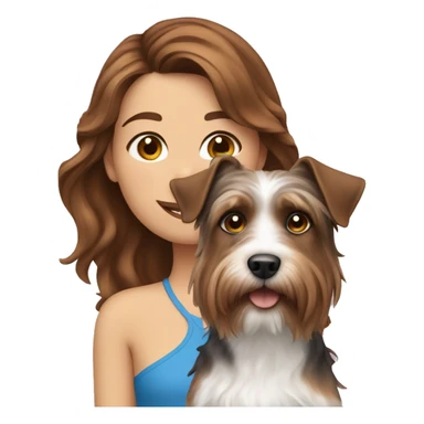  A girl with brown wavy hair and blue eyes and a dog York terrier sticker
