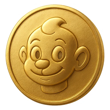 flat gold token with only the mascot's head centered, no body, no phone, no extra details, no shadows, transparent background, gold coin, mascot head in original colors, slightly embossed look sticker