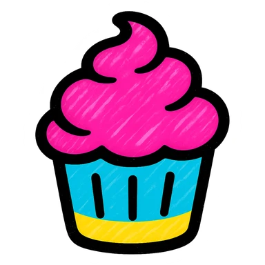 icon of a cupcake, vibrant, bold sticker
