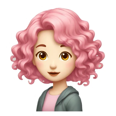 wavy pink hair girl korea sticker