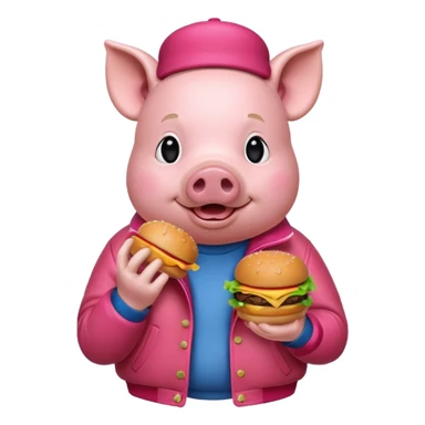 pig with hamburger wearing red jacket sticker