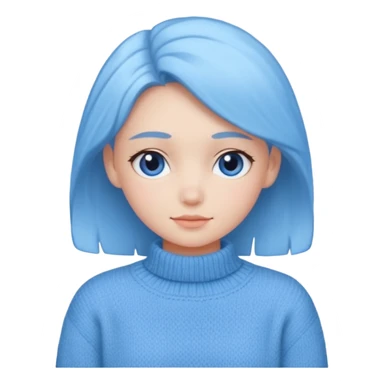 sky-blue Girl's wool sweater with light fabric folds and soft shading, casual style, Knitten.only wool sweater. sticker