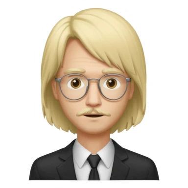 Boomganza-inspired slender man, rose glasses no lenses, wild blonde wig, thin scruffy facial hair, neutral expression sticker