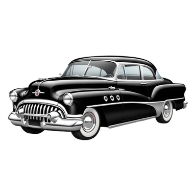 classic hot rod car, 1950s Buick Century influence, black and white colors sticker