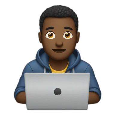 man sitting in front of laptop and we can see his screen\ sticker