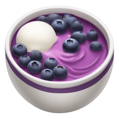 vertical view of bowl with purple yogurt and blueberries and acai sticker