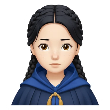 braid black hair, white asian girl, dark blue cloak sticker