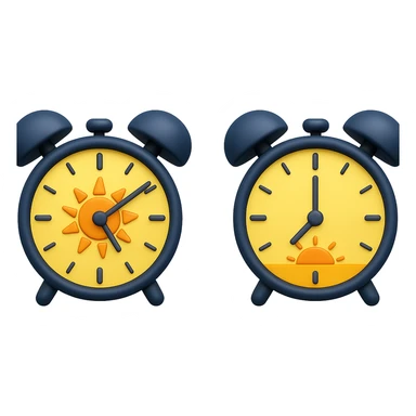 emoji stile iphone 3d che rappresenta la mattina presto come orario accanto ad emoji stile iphone 3d che rappresenta il tardo pomeriggio come orario sticker