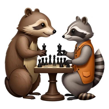 A beaver and a raccoon are playing chess. sticker