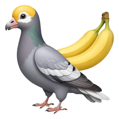 A pigeon holding a banana in his beak sticker