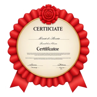 certificate with rosette and the word CERTIFICATE sticker
