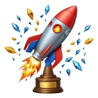 Rocket exploding into a trophy sticker