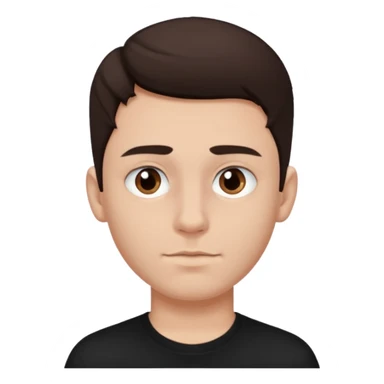 a white boy with dark brown hair, brown eyes, black septum nose piercing, black shirt sticker