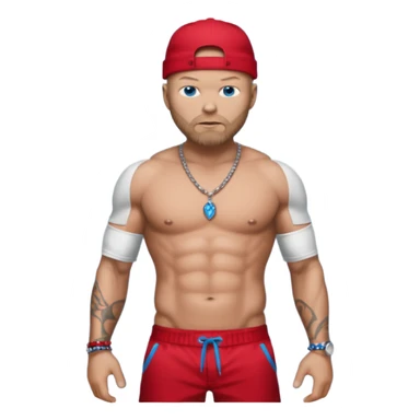 Fred Durst with metallic red pants, shirtless with necklace, blue eyes, dark blonde hair sticker