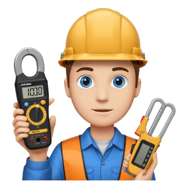 La tercera imagen pero ojos azules, y que lleve en manos una pinza amperimetrica sticker