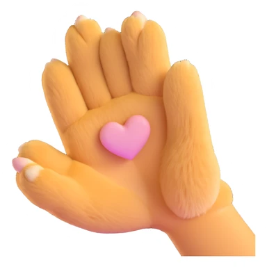 close-up of a single cat paw performing Korean finger heart gesture with two paw fingers forming heart shape, soft beige and light brown fur, gentle pastel tones, warm lighting, soft friendly cute style, minimal clean background sticker