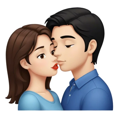 Girl with brown hair kissing guy with black hair  sticker
