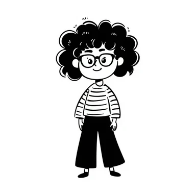 A cheerful curly-haired girl with glasses sticker