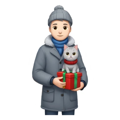 man houd kat vast en staat op dak met cadau`s sticker