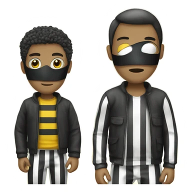 Criminal emoji with black and white striped clothing, black and white striped mask, yellow male, like this 🙎‍♂️ sticker