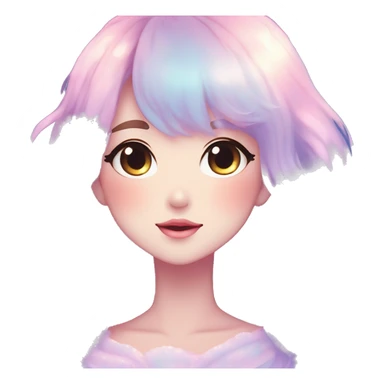 Gorgeous pastel anime style lady blushing nebula gradient sparkle face dreamy idol model colorful shiny stars galaxy kawaii cottagecore pearly petite simplistic aesthetic trending style sticker
