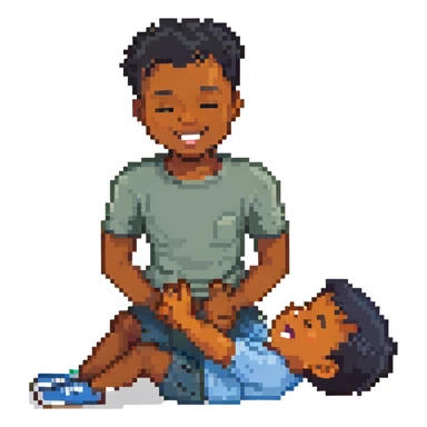 a black man tickling a boy with short black hair sticker