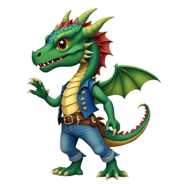 anthropomorphised dragon in a band t-shirt and jeans wearing a pirate eye-patch walking upright sticker