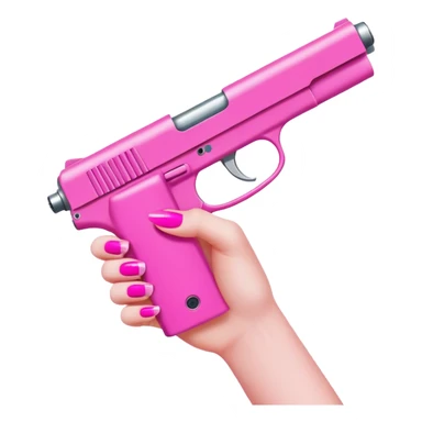White girl hand with pink nails holding a pink gun sticker