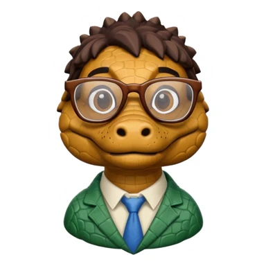 A clay academic alligator. The background is a solid white circle sticker