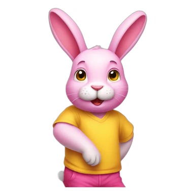 pink rabbit in yellow teeshirt shrugging shoulders sticker
