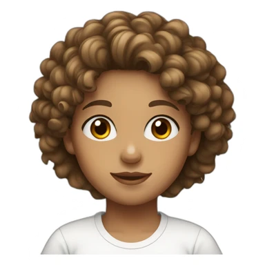 girl with curly hair and brown eyes and wears white tshirt sticker