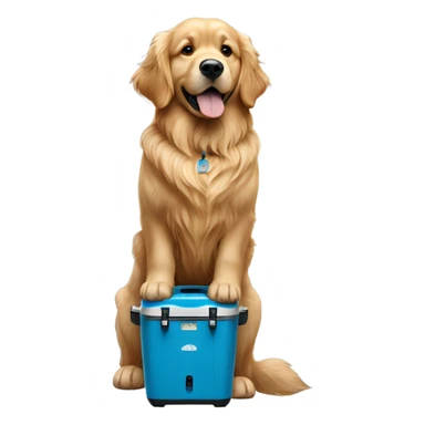 Golden retriever standing on blue yeti cooler  sticker