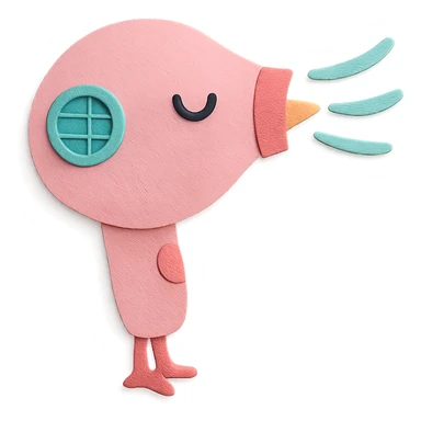 cute hair dryer bird blowing gentle air with a happy face, soft pink, full-body sticker