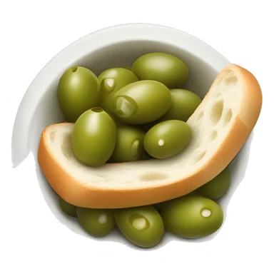 bowl of green olives and baguette with butter   sticker