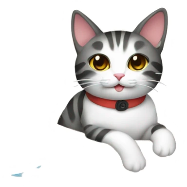 cat on boat japanese style sticker