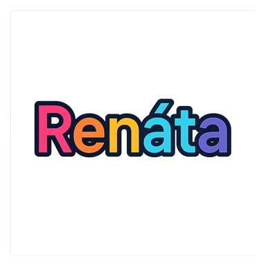 Renáta name in modern colorful gradient font with dark outline, transparent background, in the style of the sample images sticker