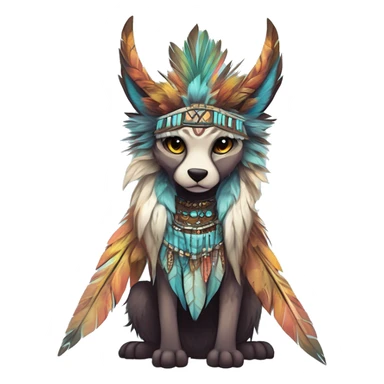 cute cool edgy ethereal shy epic tribal fantasy animal fursona Fionbri creature by griffsnuff & LiLaiRa & Falvie with exotic colors with intricate patterns and feathers and headdress and necklace full body sticker