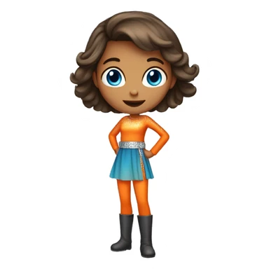 a brunette blue-eyed girl in an orange outfit with a stomach level silver sequin belt  sticker