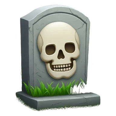 tombstone with skull on it and some grass and flowers around the base sticker