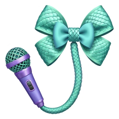 A pastel blue bow with a pastel a pastel green snake at the top of one side and a pastel purple microphone on the bottom of the other side of the bow sticker